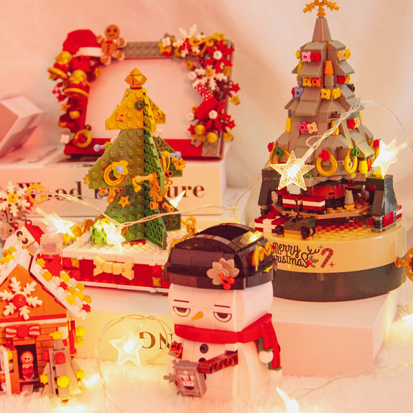 Julklapp Kreativa Juldekorationer Byggklossar Julgran Speldosa Musiklåda Ornament Confession Bear pink-Music Box