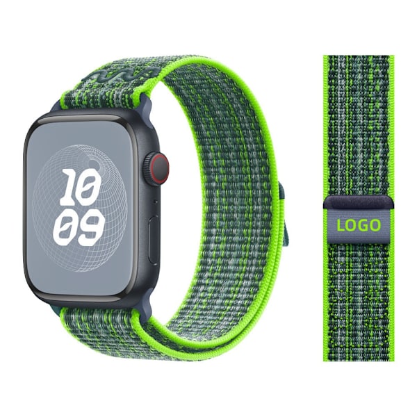 Kellon ranneke Apple Watch iWatch 38/40/41/42mm - S10 kirkkaanvihreä sinisellä ja LOGOLLA
