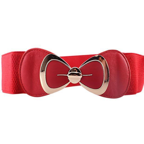 Chinish Dam Mode Bowknot Spänne Midjeband Bred Elastisk Stretch Midjebälte Black