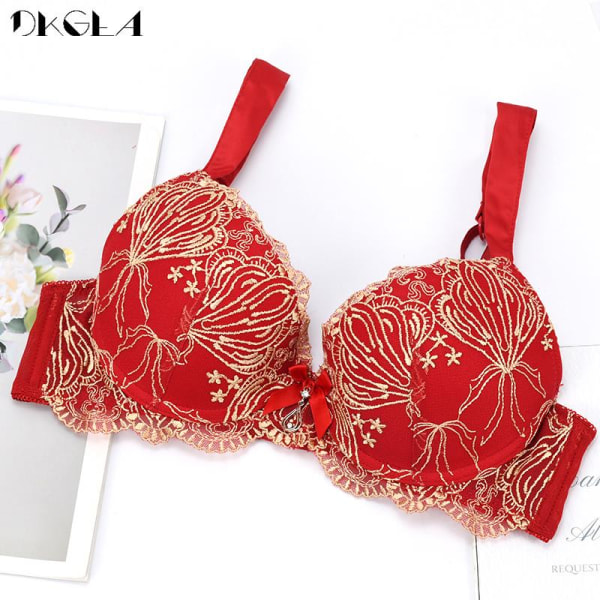 DKGEA Broderi Push Up BH Sexet Rød Dame Undertøj A B C Cup Red 70A