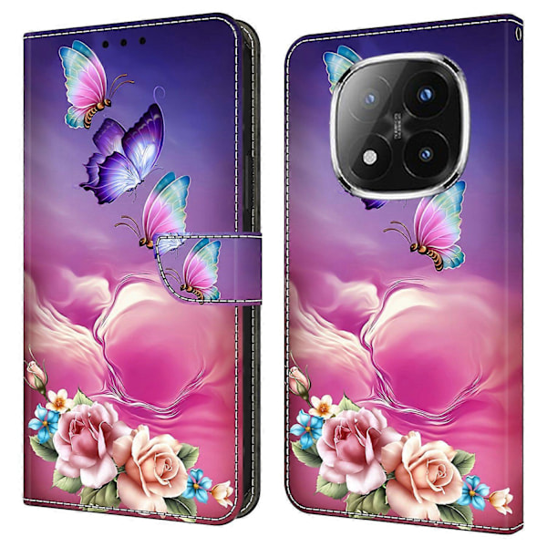 Fodral för Xiaomi Redmi Note 14 Pro+ 5G med kortfack, mönstrad tryckt TPU+PU läder flip telefonfodral Butterfly Flower