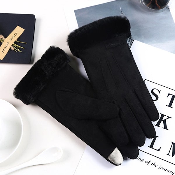 Dam Vinterhandskar Varma Skärm Dam Fur Handskar Hel Finger Vantar Handske Körning Vindtät Gants Hiver Femme Guantes Gray One Size