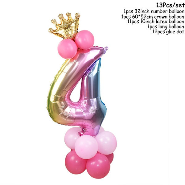 Regnbue Enhjørning Bursdagsfest Dekorasjon Engangsservise Sett Enhjørning Ballong Jente Baby Shower Barn Bursdagsfest Utstyr number4 set4