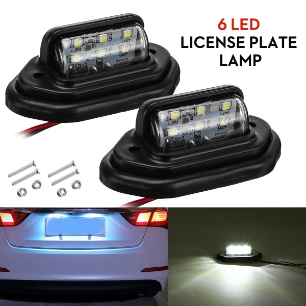 2st 12V 24V Vattentät 6 LED Bilregistreringsskylt Ljus Signal Bakljus Lampa Båt Lastbil Släpvagn SUV VAN Husvagn Vattentät black