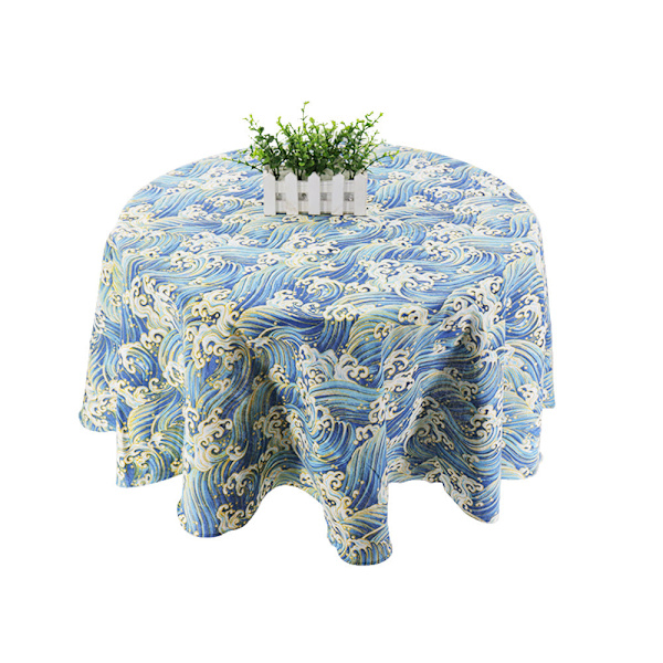 Japansk stil duk bomull lin rund bordduk nordisk borddeksel for hjem bryllupsfest dekorasjon trykt hvit gul C04 150cm