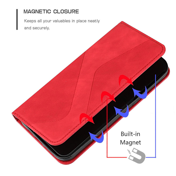 Samsung Galaxy S20 Fe -kotelo, PU-nahkainen läppäsuojus magneettisella sulkimella, lompakkokorttipaikat ja jalusta Red