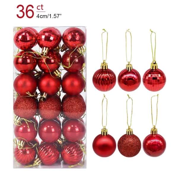 1 box Julkulor Julgransprydnader Boll Xmas Hängande trädhängen Hem Festdekor 2023 Nyårspresent Noel Navidad 36pcs rose red as picture