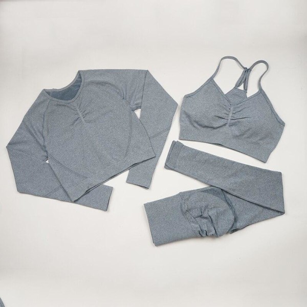 Yoga Sæt Kvinder Træning Sportstøj Fitness Tøj Leggings+ BH Sportsdragter ShirtsPantsBlue L