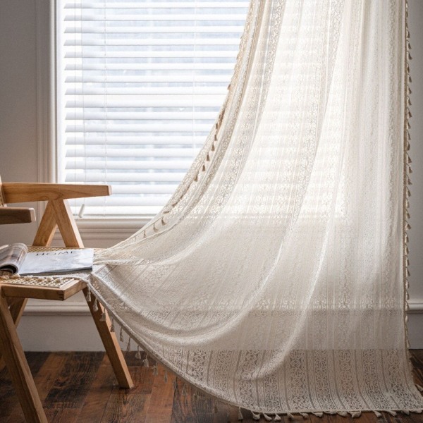 Hæklet Gardin Gennemsigtige Stuegardiner Boho Chic Hæklede Strikkede Vinduesgardiner Gennemsigtig Gardin Til Soveværelse 1 W150xH280cm