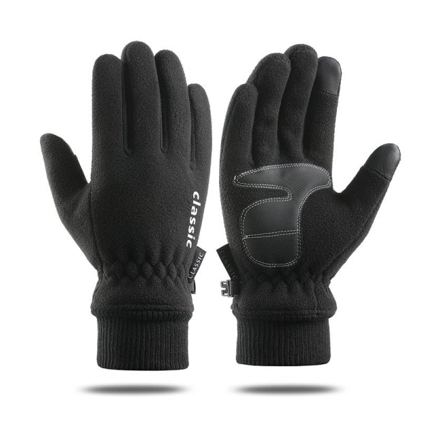 Män Kvinnor Vinter Polar Fleece Silica Gel Halkfri pekskärm Körvante Plus Sammet Tjock Varm Sport Cykelhandske F22 A Black L 19-22cm