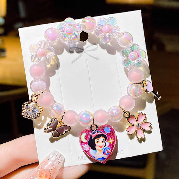 Armband Barnarmband Snöre Pärlor Kristall Kvinnlig Söt Student Flickvänner Flicka Mode Prinsessa 11# pink flower Snowyprincess