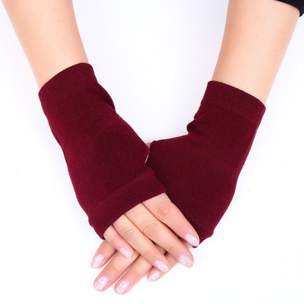 2020 Vinter Varma Förtjockning Ull Handskar Stickade Flip Fingerless Exposed Finger Tjocka Handskar Utan Fingrar Vantar Handske Dam Wine red One size