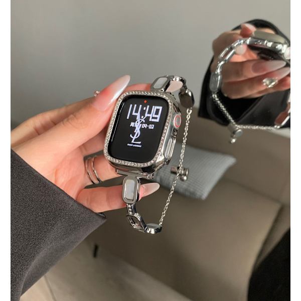 Kellon ranneke Apple Watch iWatch S10 42mm hopea + timanttikotelo