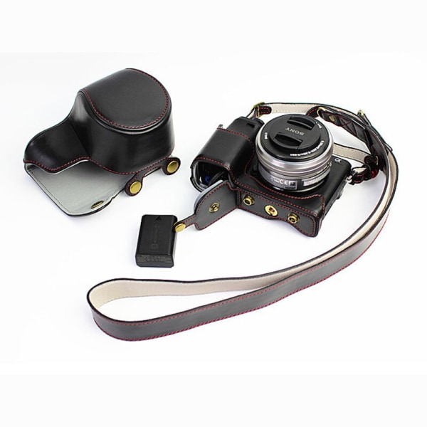 PU- case Kameraväska för Sony A6000 ILCE-6100 A6100 A6400 A6300 ILCE-6400 cover med batteriöppning Black