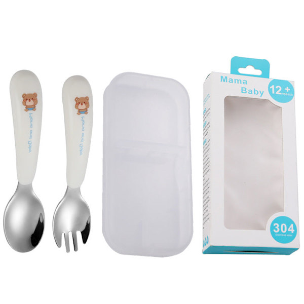 Bærbart Servise Tegneserie Kreativt Babyservise Tilpasset Gave Barneservisesett Cat-spork-color box