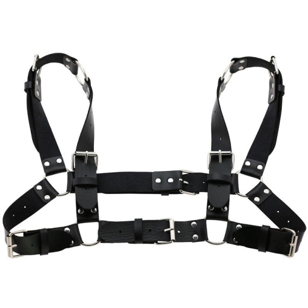 Kvinder Mænd Sexet Punk Brystsele Justerbar Bur Metal Kropskæde PU Læder Choker Statement Halskæde Fest Clubwear Grey
