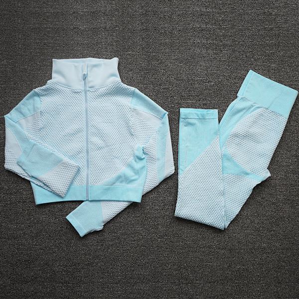 Yoga Sæt Dame Gymnastikdragter Tøj Kvinder Fitness Sport ShirtsPantsSkyBlue S