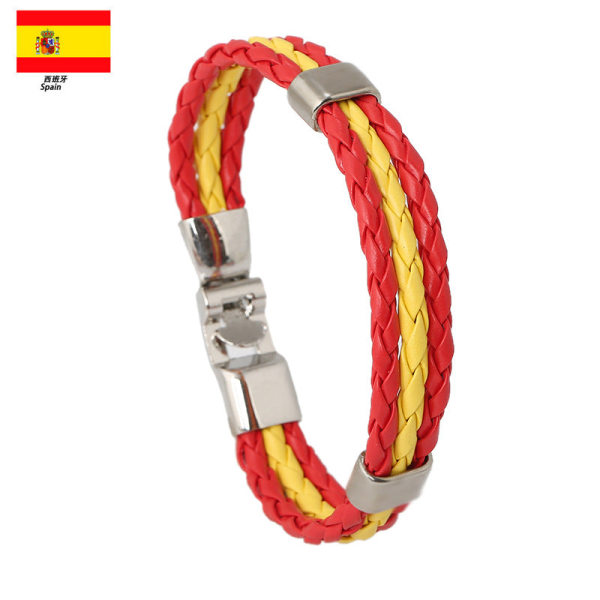 Prydnad Vävd Flagga Flagga Färg Läderarmband Pu imitationsarmband World Cup Country Armband Spain