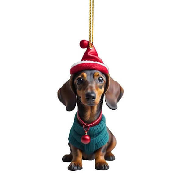 Jul Tecknad Söt Hund Ornament Tax Hund Hängande Dekoration Julgran Hänge Hem Fest Tillbehör Bilinredning Gåvor D-3 Christmas