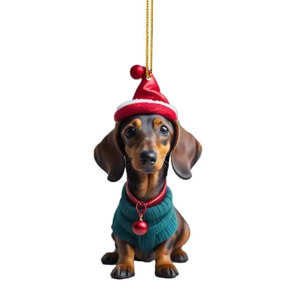 Jul tecknad Söt hund prydnadsföremål Tax Hund Hängande dekoration Xmas Tree Hänge Hem Festtillbehör Bildekoration Presenter D-3 Christmas