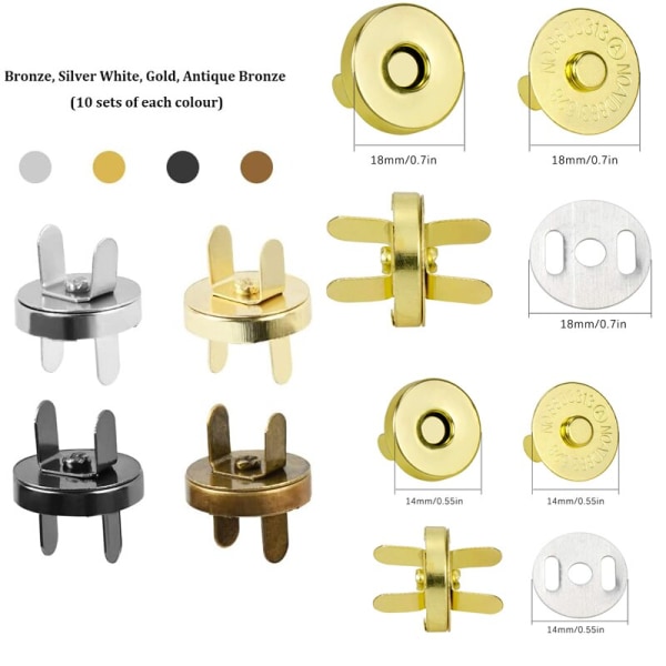 10 sett 14/18 mm magnetknapp DIY håndverk sying trykknapper strikking låser sett for sying håndverk vesker poser klær lær 4 farger 10pcs2 18mm
