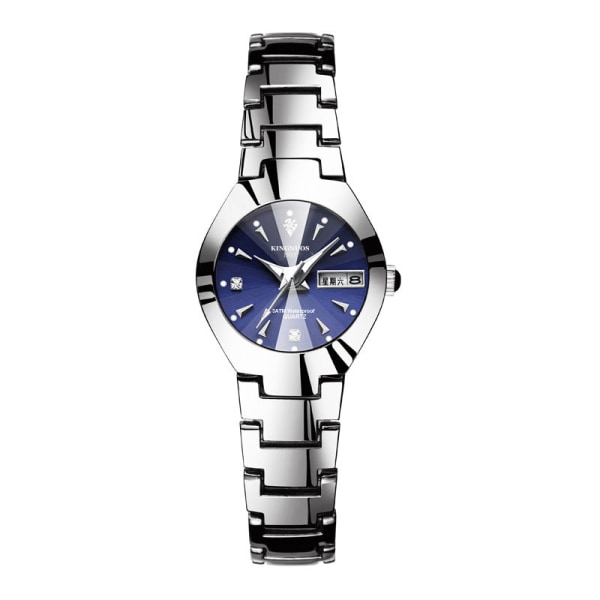 Automatisk Quartz Ikke-Mekanisk Wolfram Stål Farve Stålbånd Parur Lysende Kalender Herre og Dame Vandtæt Studenterur Silver Streak women's blue face