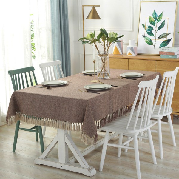 Enfärgad bordsduk med tofsar, rektangulär kaffebordsduk, hushållsbordsdukar i bomull och linne, bordslöpare Brown 85x 85cm (300g)