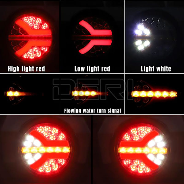 4 tum 12V 24V Runda LED Baklyktor Lastbil Bakljus För Släpvagnar 4x4 Van Pickup Baklampa Dynamisk Blinkers Stoppljus 2pcs Overseas