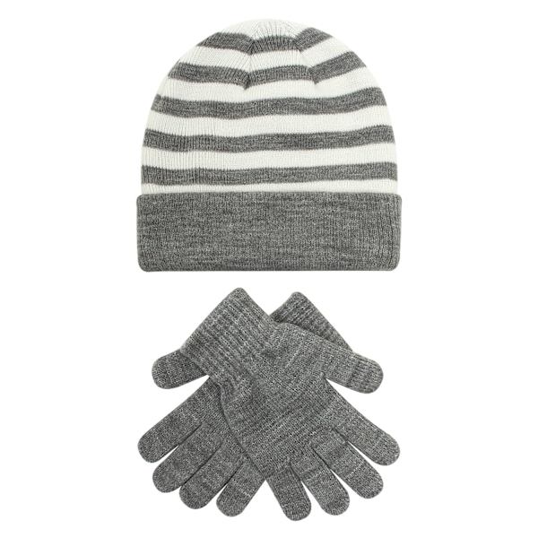 Hue Handsker Sæt Drenge og Piger Stribet Uldhue Varm Handske Taske Sæt Todelt Sæt M size gray and white stripes