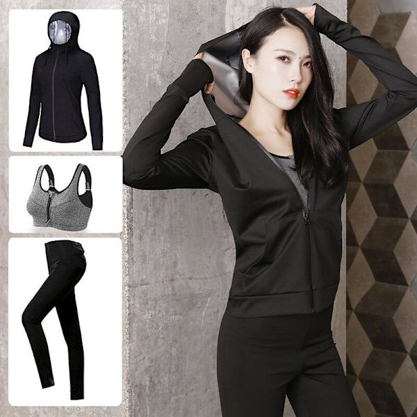 Yoga Set Sport Sweatshirt Träning Viktminskning Slim Svettning Tshirt Bra Pants XL