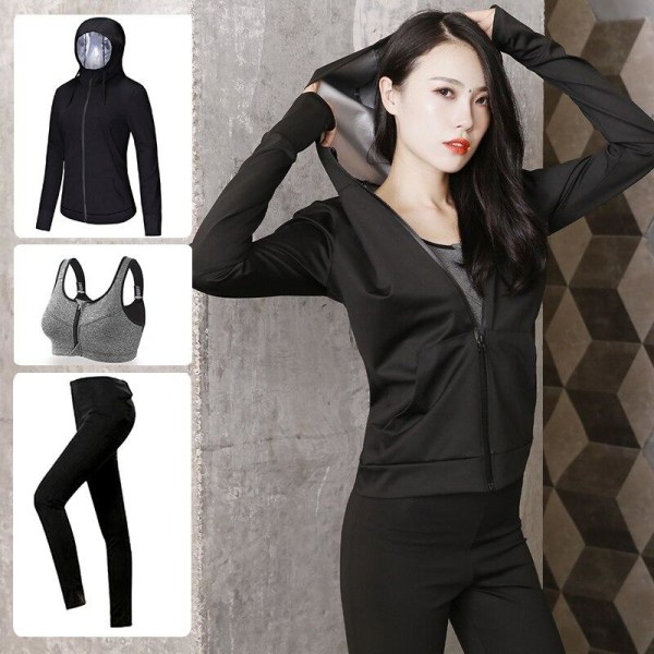 Yoga Sett Sport Sweatshirt Trening Vekttap Slank Svetting Tshirt Bra Pants M