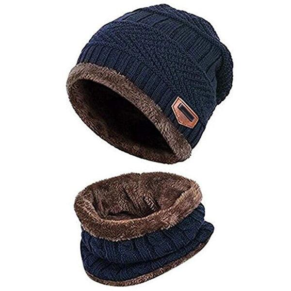 Varm Vintermössa Halsduk Handskar Set Unisex Varm Stickad Mössa Halsvärmare Handskar för Män Kvinnor -B5 Navy blue 2 piece