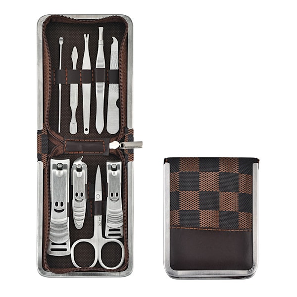 Zipper Väska 9 st Rostfritt Stål Nagelknipsare Set Nagelsax Manikyr Manikyrverktyg Skönhet 9-piece set-eight-character pattern