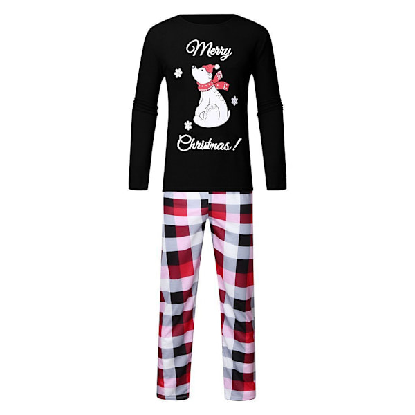 Joulu Pyjamat Yhteensopivat Perhe Pyjamat Karhu Vanhempi-Lapsi Vaatteet Painettu Pitkähihainen Ruudullinen Pyjama Setti Black and White Bear Men's XXL