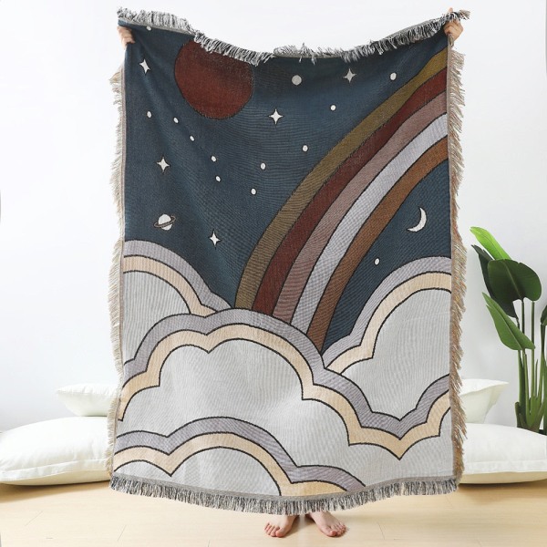 Vävd pläd med blommigt tusensköna-mönster, väggmatta, soffa, sängrumsdekor, tofsad trådfilt, stor pläd, gobeläng, picknickmatta C 125x150cm