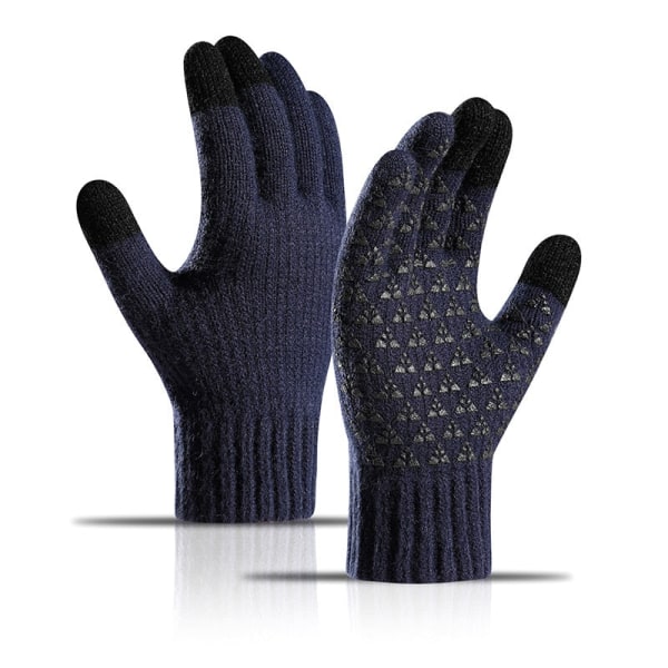 Herr Touchscreen Handskar Stickad Ull -30 Celsius Varma Vantar Vuxen Utomhus Grepp Skärm Cykelhandske Tjockare Höst Vinter Handske Navy Blue -1 One Size
