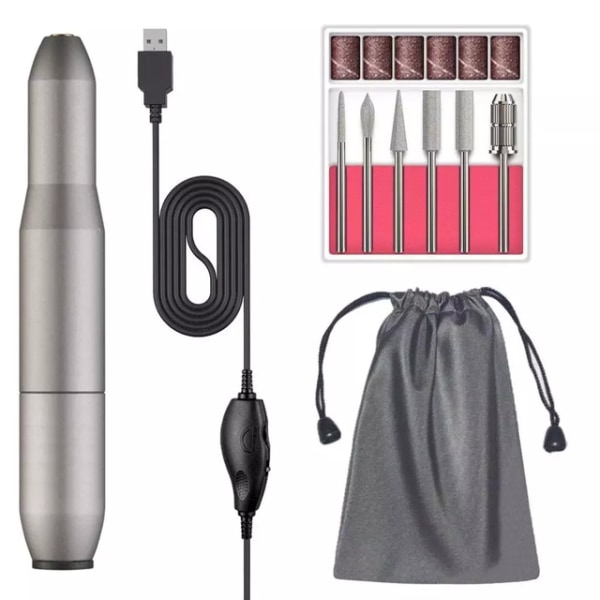 Elektrisk nagelborrmaskin 20000 rpm set USB -laddningsfräs för manikyr nagelfil Pedikyrverktyg Gray