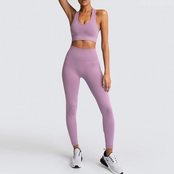 Yogaset Damleggings + BH:ar Dam Gymkläder Sportdräkter 02Purple Set M