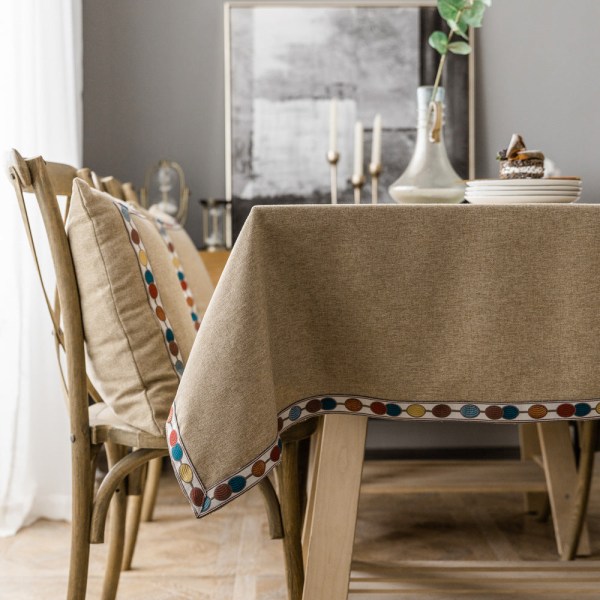 Rektangulær duk i lin Jacquard Rød Imitasjon Bomull Lin Juleduk Pure Coffee color. Embroidery 130*180cm