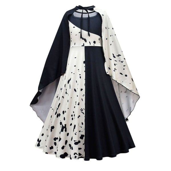 Elokuva Cruella De Vil Cosplay Asut Lasten Puku Mustavalkoinen Piikatytön Mekko Halloween Juhlapuku Viitalla Peruukilla 805893-piece set 02 150