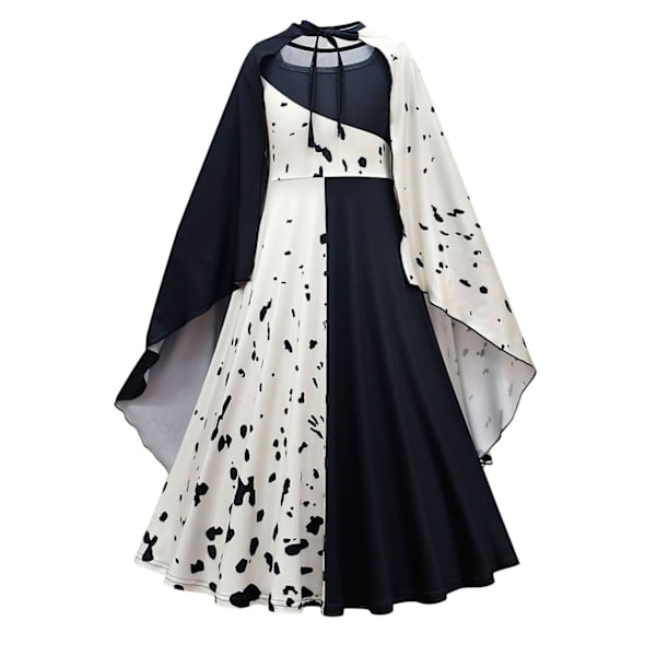 Elokuva Cruella De Vil Cosplay Asut Lasten Puku Mustavalkoinen Piikatytön Mekko Halloween Juhlapuku Viitalla Peruukilla 80589cloak 02 140