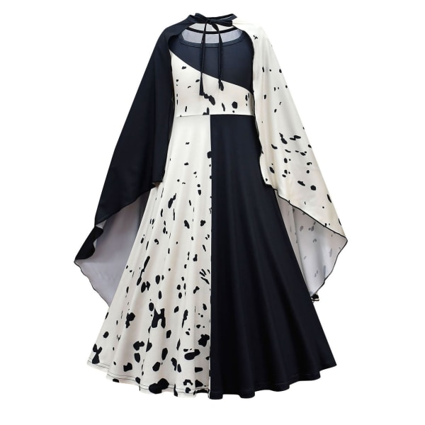 Film Cruella De Vil Cosplay Kostymer Barnklänning Svart Vit Maid Dress Halloween festklänning med kappa peruk 805893-piece set 01 160