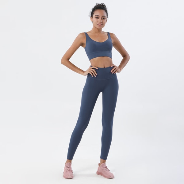 Yoga Set Sports Suit Kvinnor Lounge Wear Crop Toppar och Leggings Light ivory S