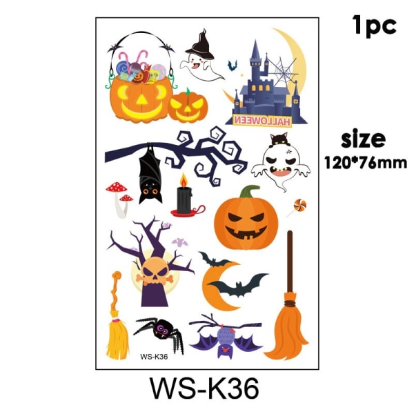 Halloween Tatoveringsklistremerker Barn Tegneserie Vanntett Karneval Party DIY Knask Eller Knep Party Boo God Halloween Party Dekor Style7