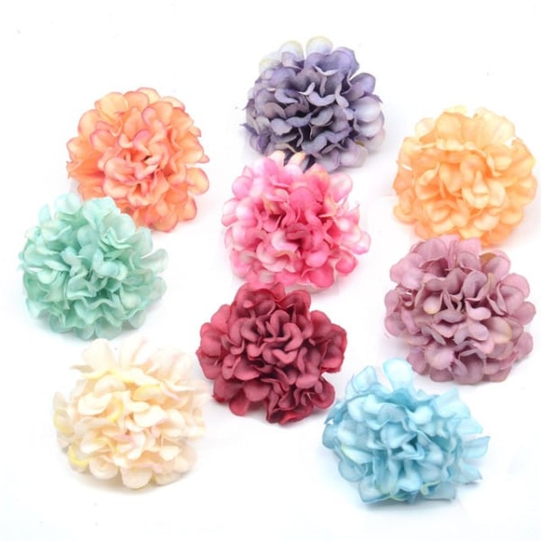 100 stk./lot Silke Hortensia Kunstige Blomsterhoder For Bryllup Juledekorasjon DIY Krans Scrapbooking Håndverk Falske Blomster Bean paste