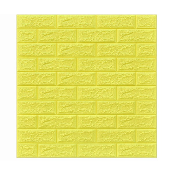 Itseliimautuva seinäpaneeli, kiviefekti, tiilikuvio, 3D-vaahtomuovi, vedenpitävä tapetti, sitruunankeltainen Lemon Yellow