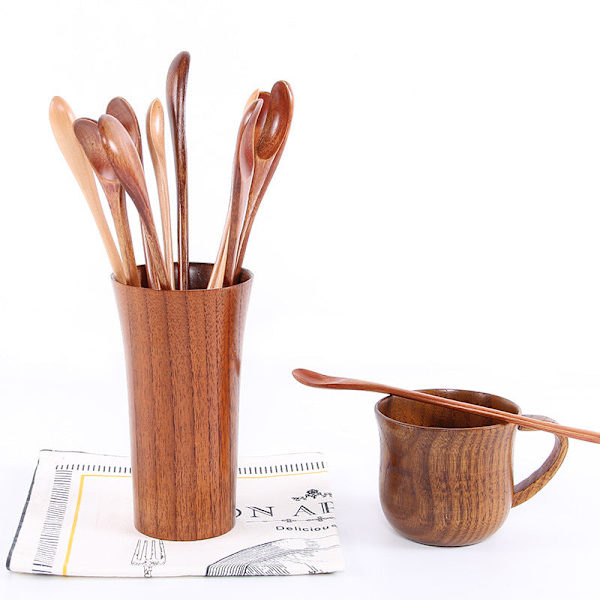 Japanilaistyylinen pitkäkahvainen kahvilusikka, luova puinen astiasto, sekoitustanko, maitotee, maito, hunaja, pieni puulusikan valmistaja Log fine handle wireless spoon