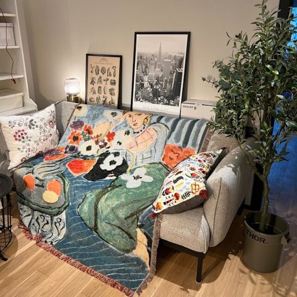 Afslappede tæpper Senge Dekoration Kvinde Henri Matisse Tæppe Sofa Sofatæppe Kastetæpper Fritidstæppe Enkelt Gobelin drop ship Blue 130x160cm
