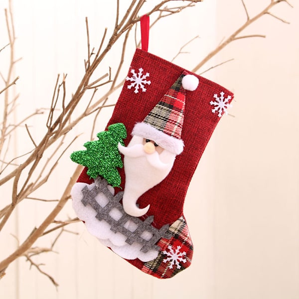 Juldekorationer Jultomte Små Strumpor Julgranshänge Julstrumpor Presentpåse Julväska Linen fence medium socks (elderly)