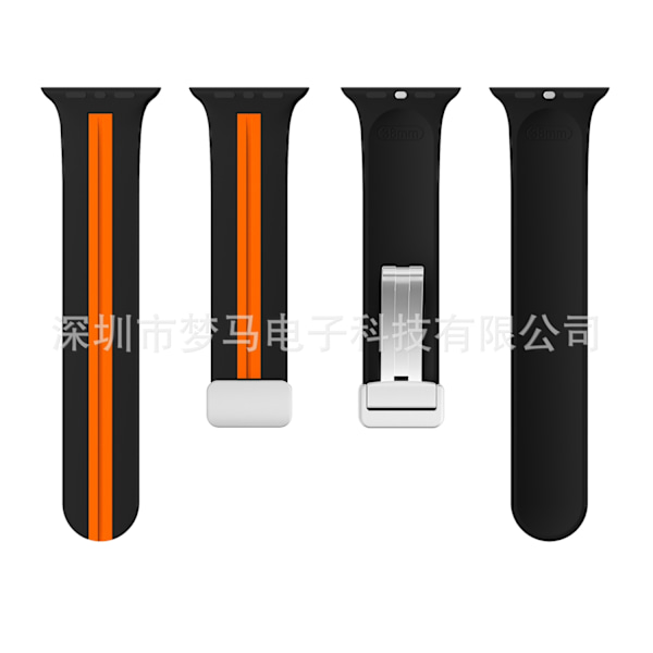 Urrem til Apple Watch iWatch sort og orange 38/40/41mm sølvspænde